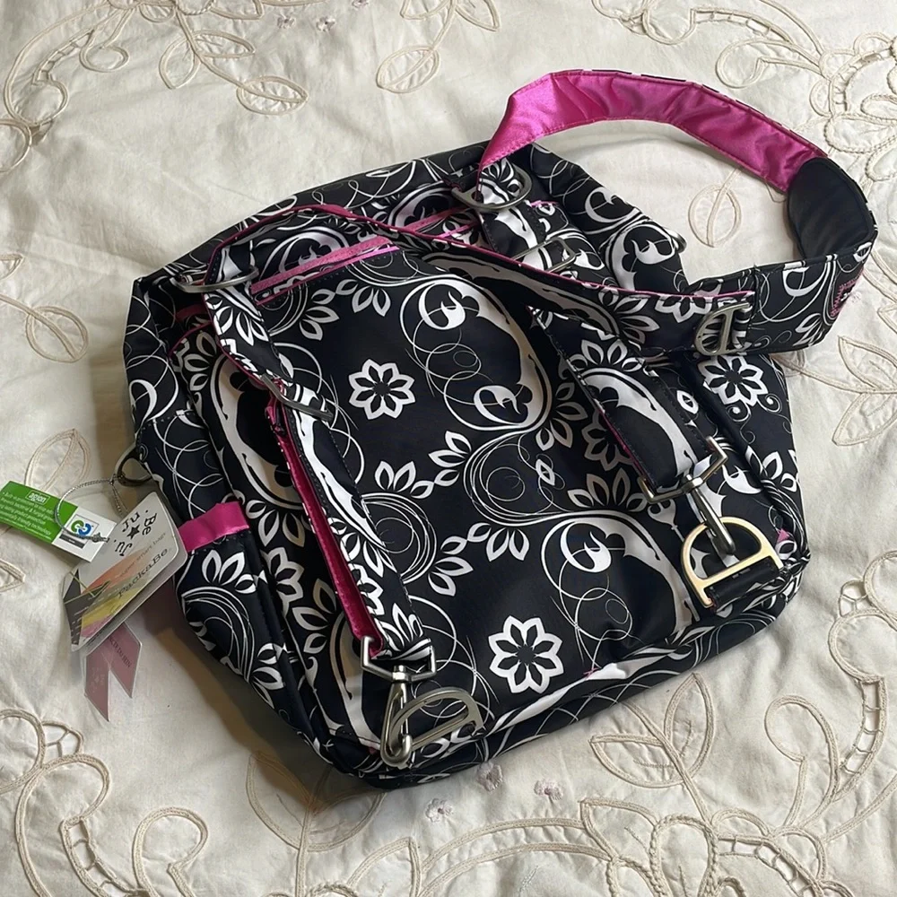 NWT Ju-Ju-Be B.F.F. Shadow Waltz PackaBe Teflon floral baby diaper smart bag
